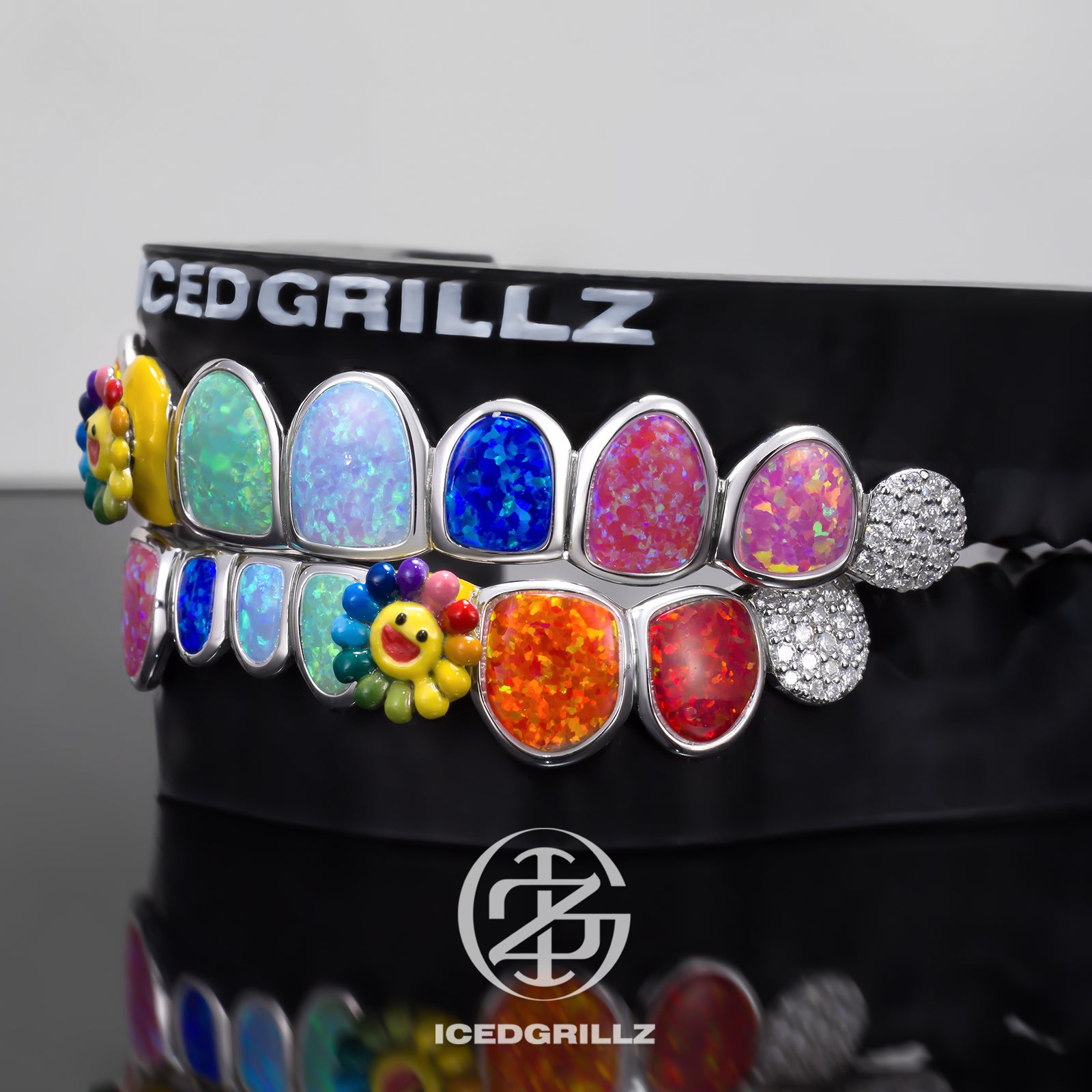 Spinning SunFlower Rainbow Opal Custom Grillz