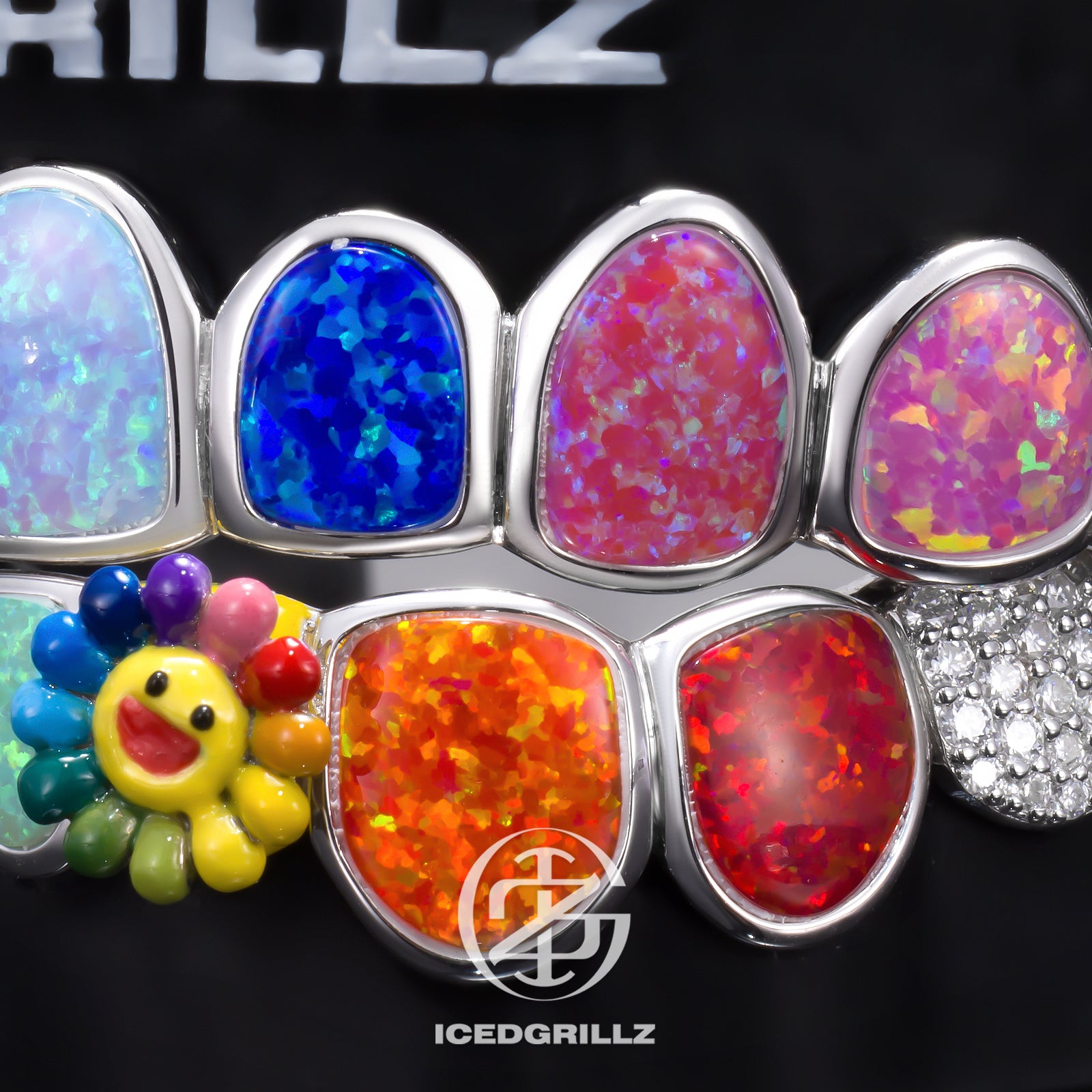 Spinning SunFlower Rainbow Opal Custom Grillz