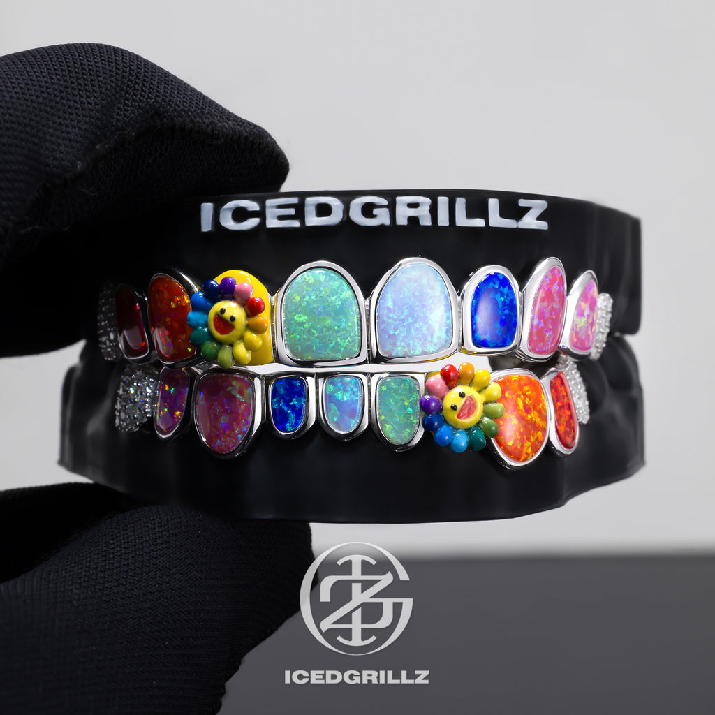 Spinning SunFlower Rainbow Opal Custom Grillz