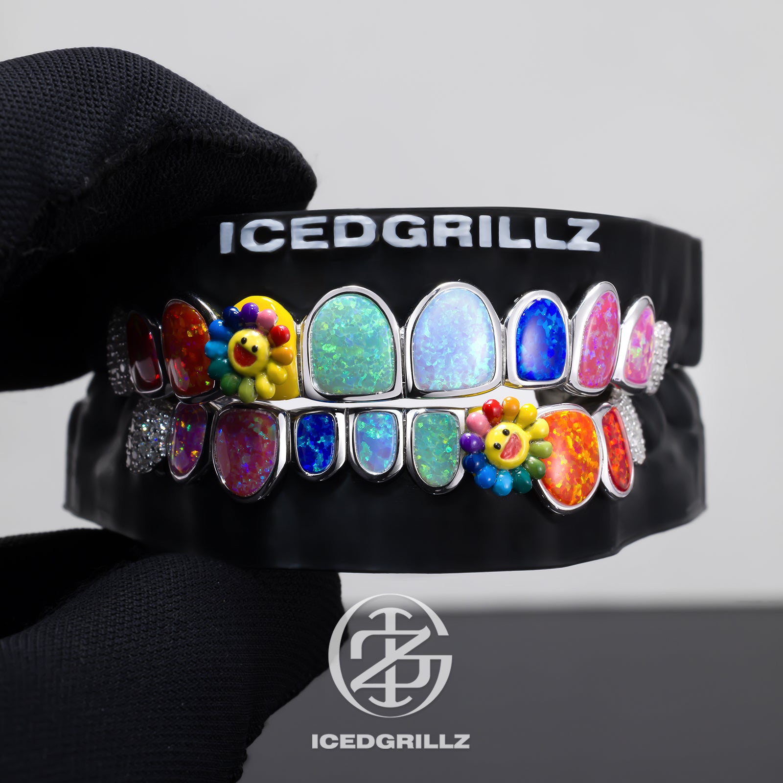 Spinning SunFlower Rainbow Opal Custom Grillz