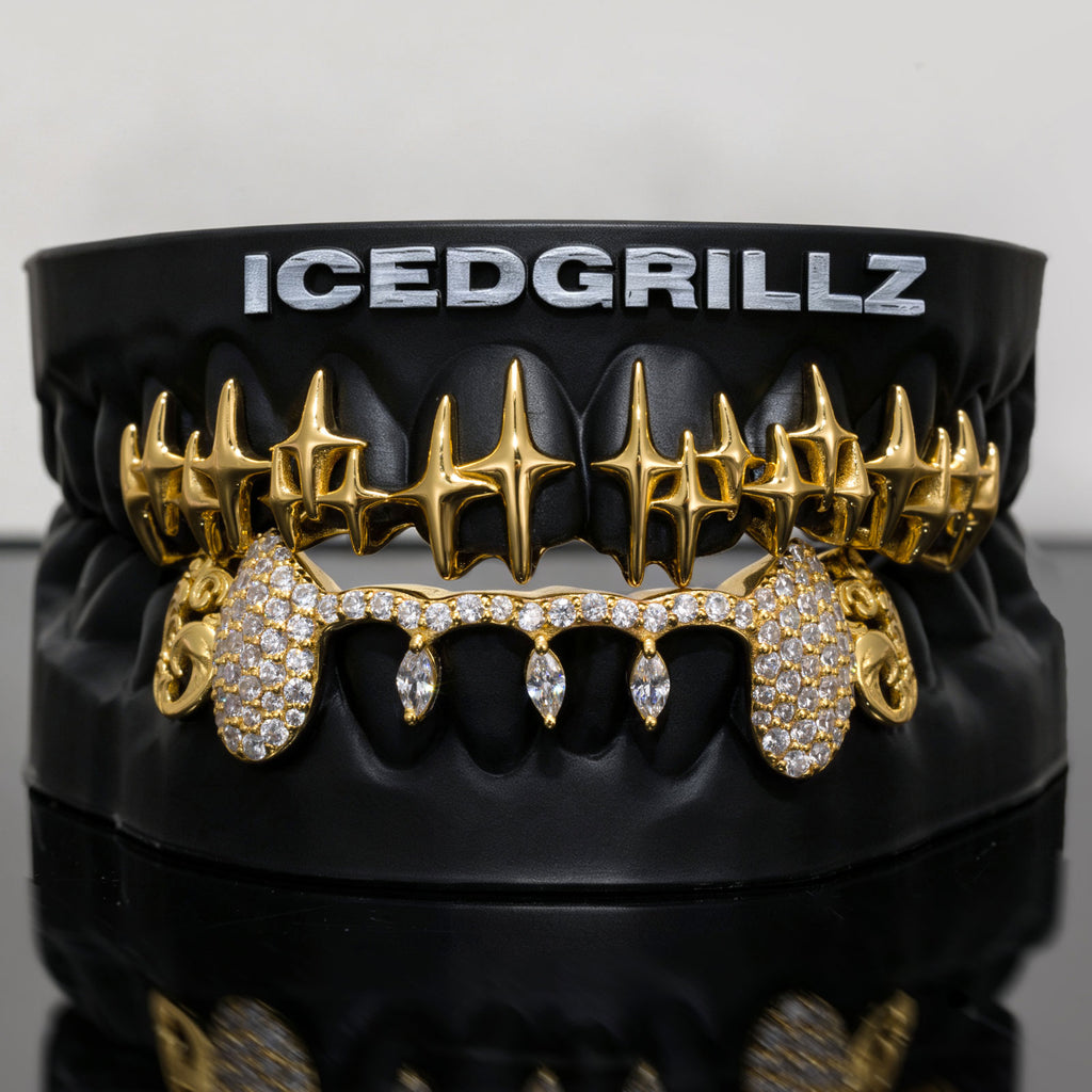 Starburst & Drop Marquise Iced Fang Grillz