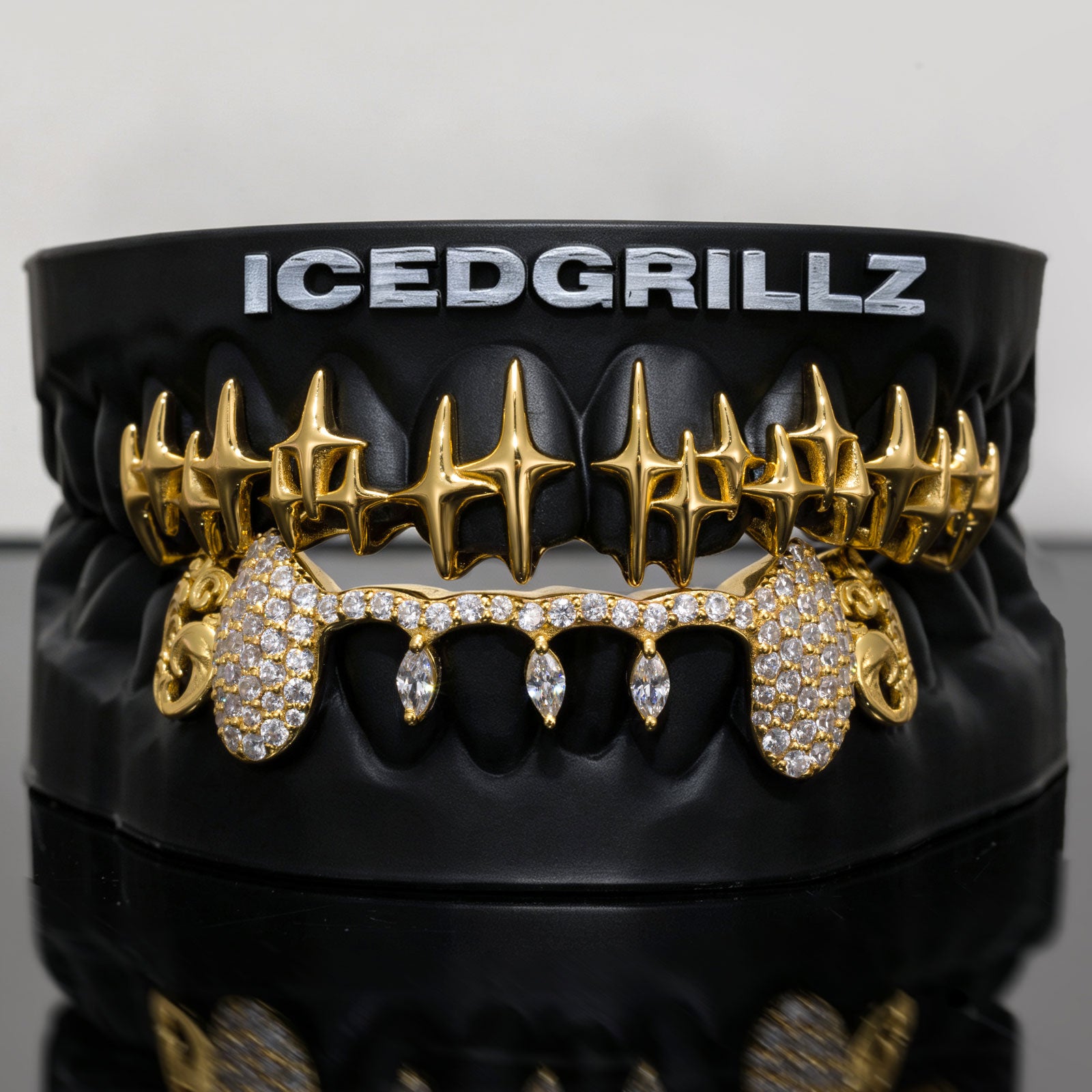 Starburst & Drop Marquise Iced Fang Grillz