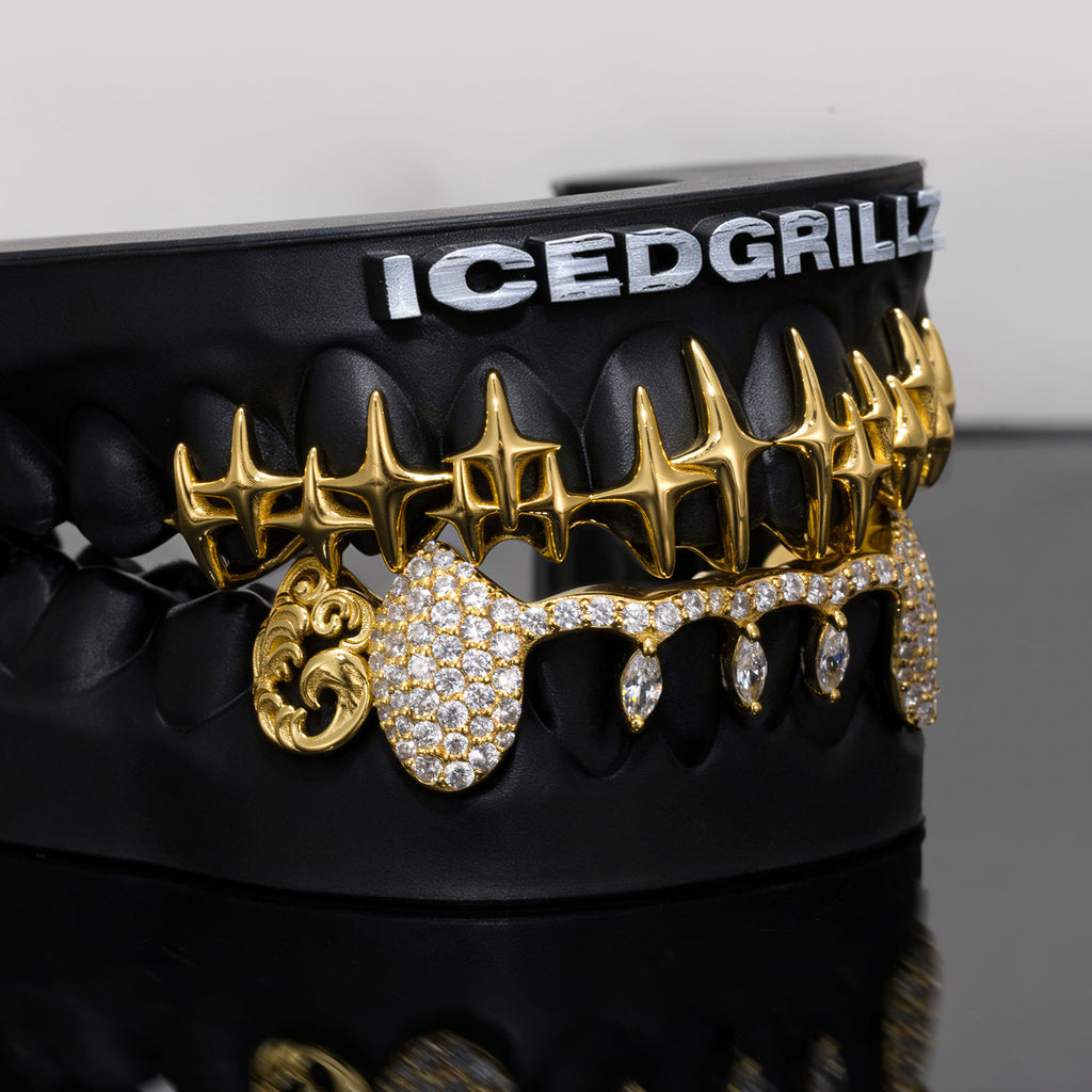 Starburst & Drop Marquise Iced Fang Grillz