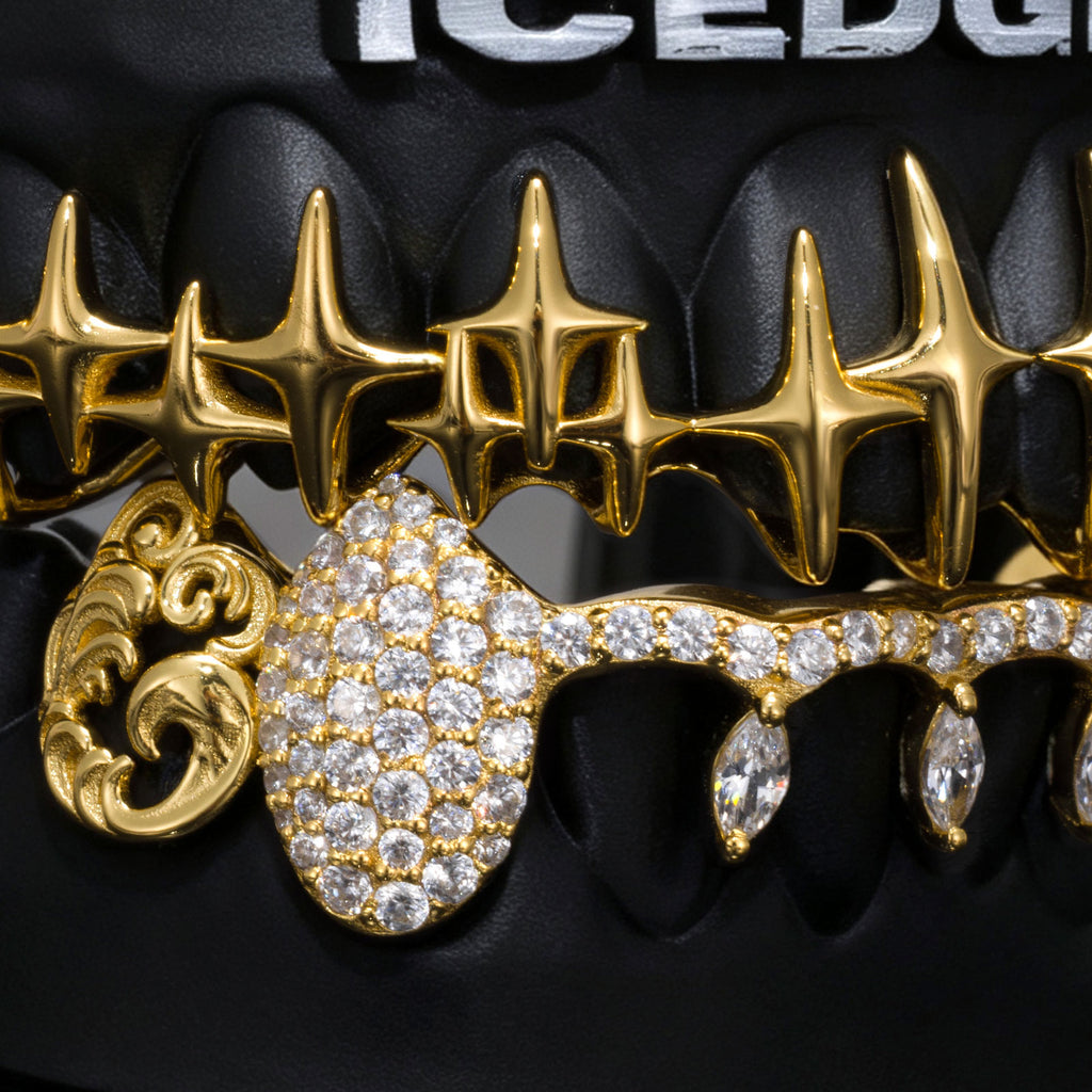 Starburst & Drop Marquise Iced Fang Grillz
