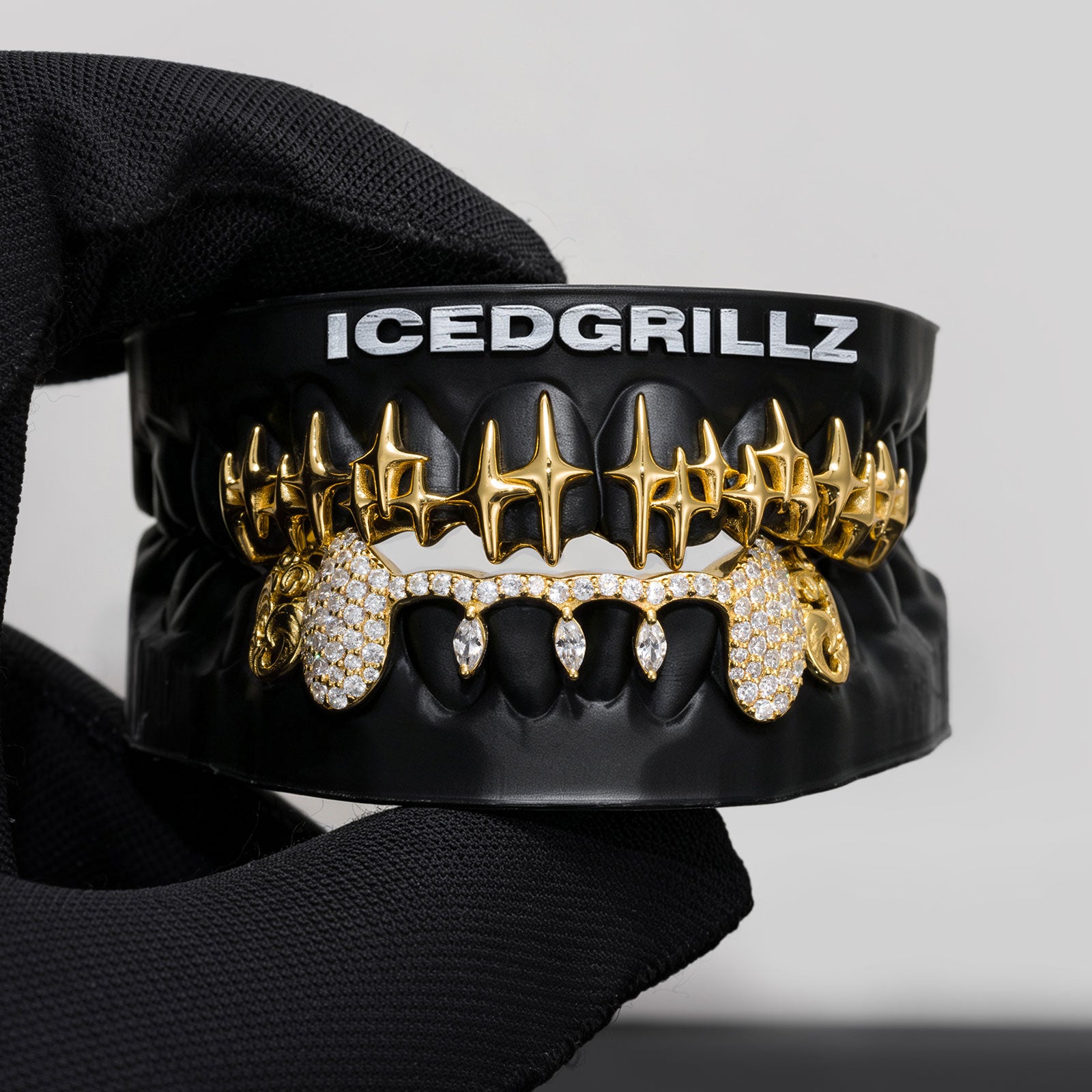 Starburst & Drop Marquise Iced Fang Grillz
