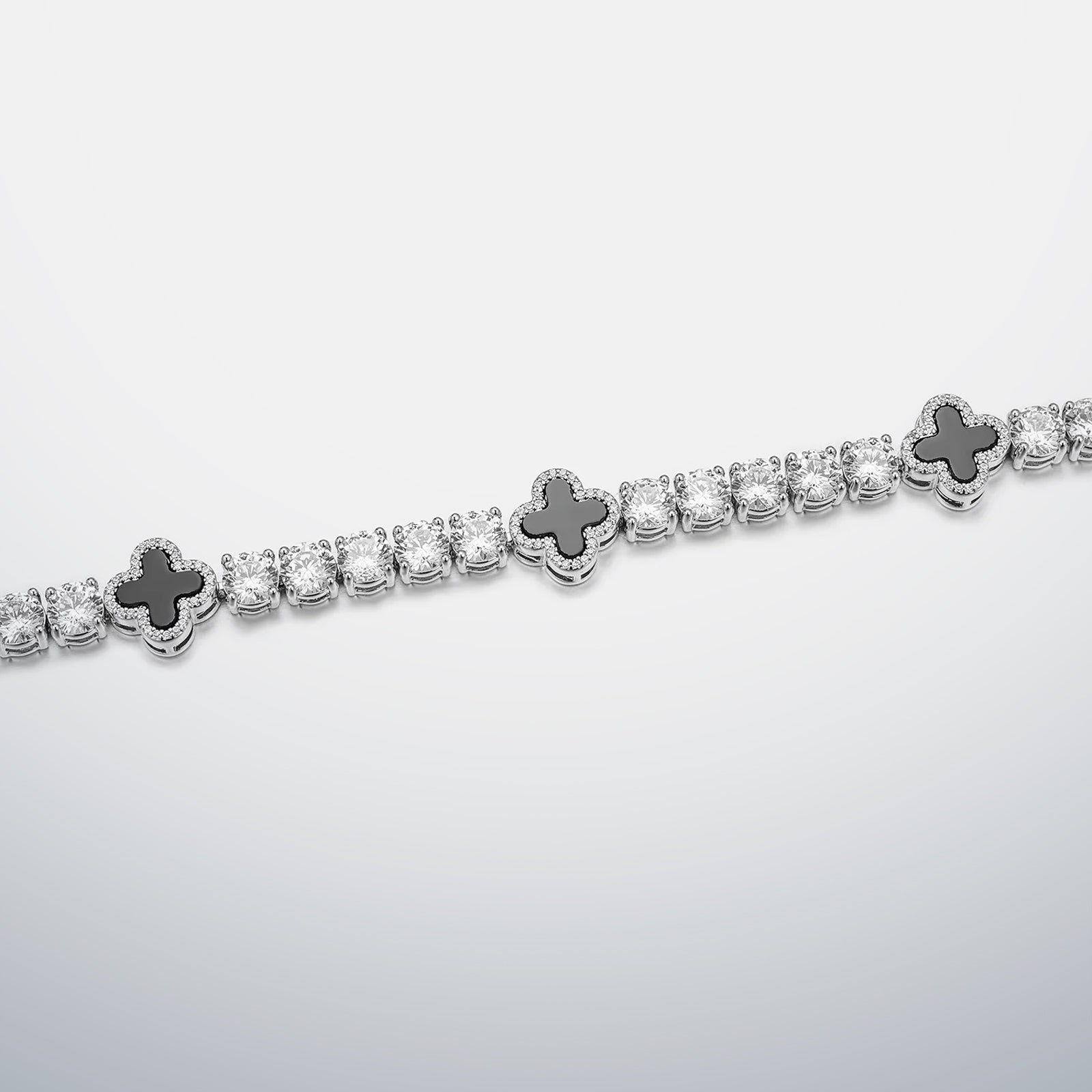 White Moissanite & Black Agate Clover Tennis Bracelet