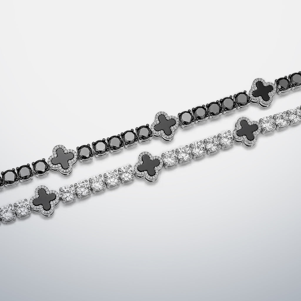 Black Moissanite & Black Agate Clover Tennis Bracelet