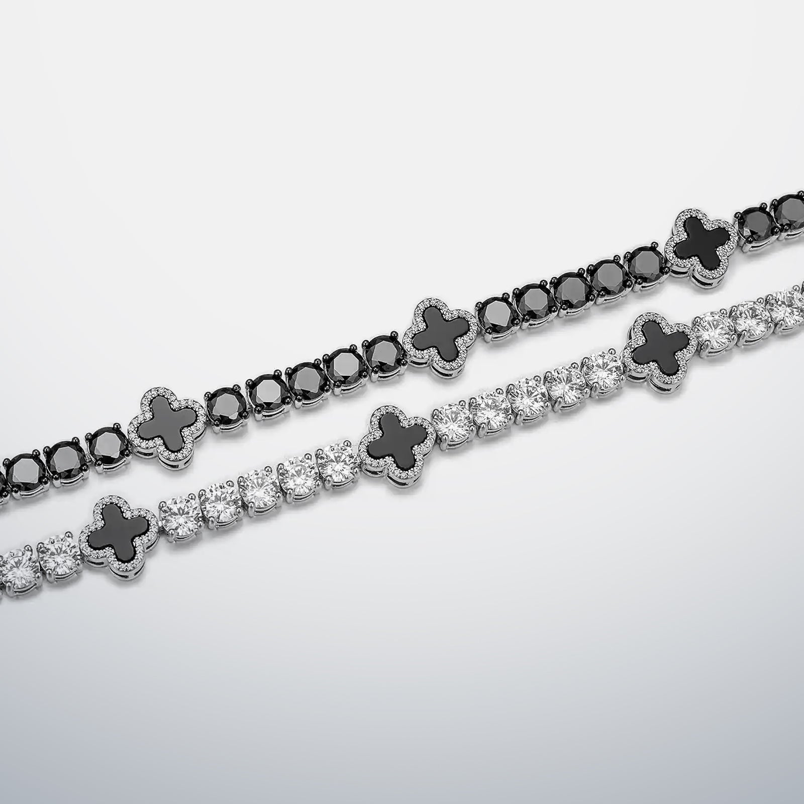 Black Moissanite & Black Agate Clover Tennis Bracelet